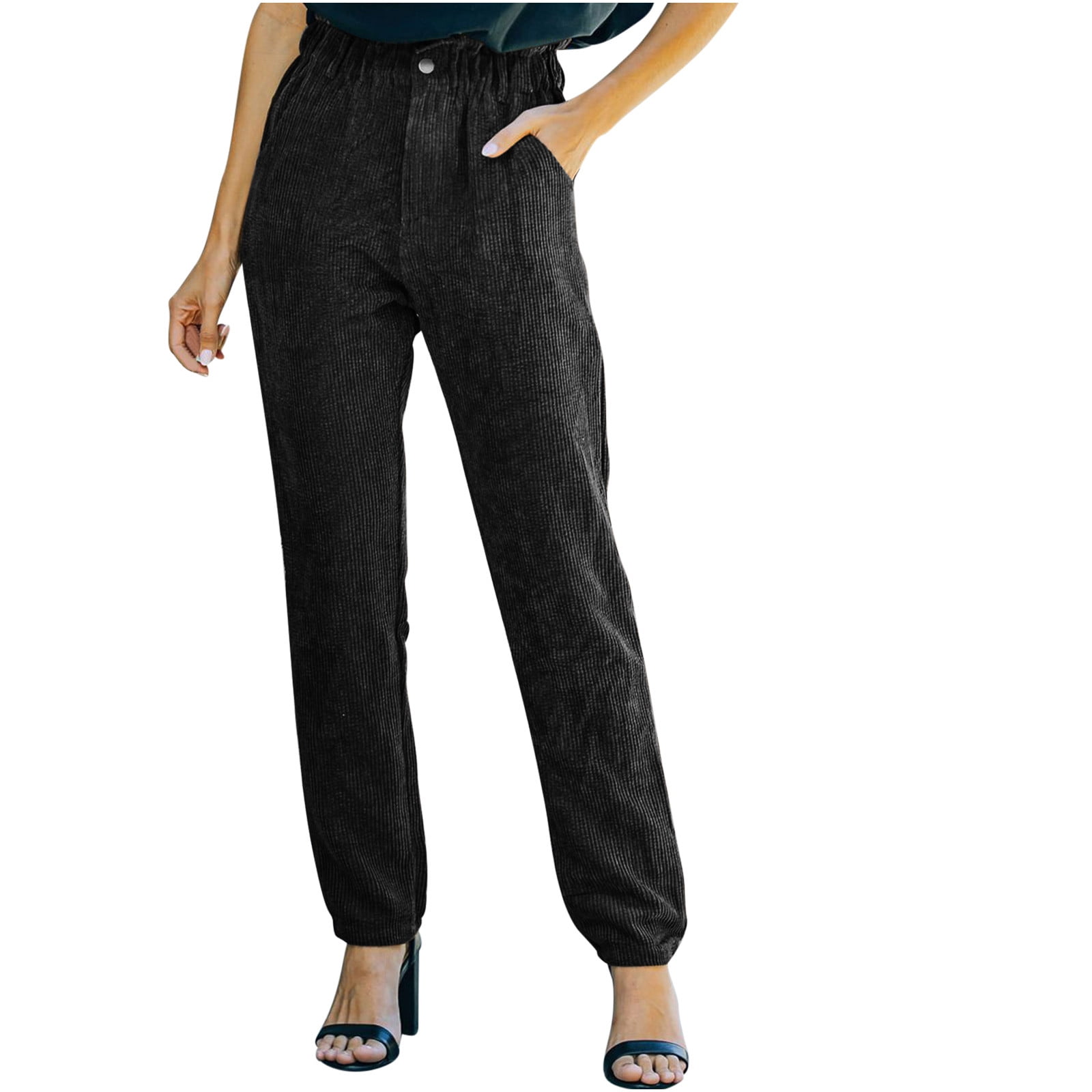 QUYUON Womens Jogger Pants High-Waisted Straight Tube Corduroy Casual ...