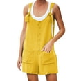 thumbnail image 1 of QUYUON Womens Jumpsuits Women's Casual Summer Sleeveless Cotton Linen Rompers Overalls Jumpsuit Shorts Tie Straps Loose Fit Button Front Pockets Jumpsuits Rompers, Style 291 Yellow L, 1 of 6