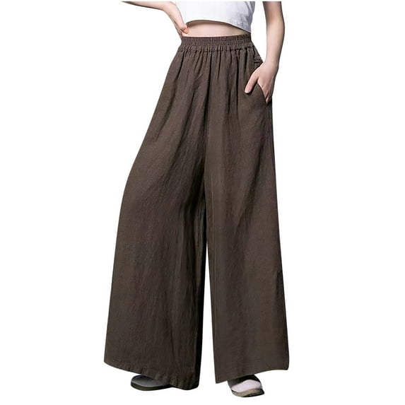 QUYUON Womens Khaki Pants Clearance Casual Pants High Waist Solid Color Comfortable Button Decoration Beach Pants Women Full Length Pant Leg Workwear Style P2437 Brown XL