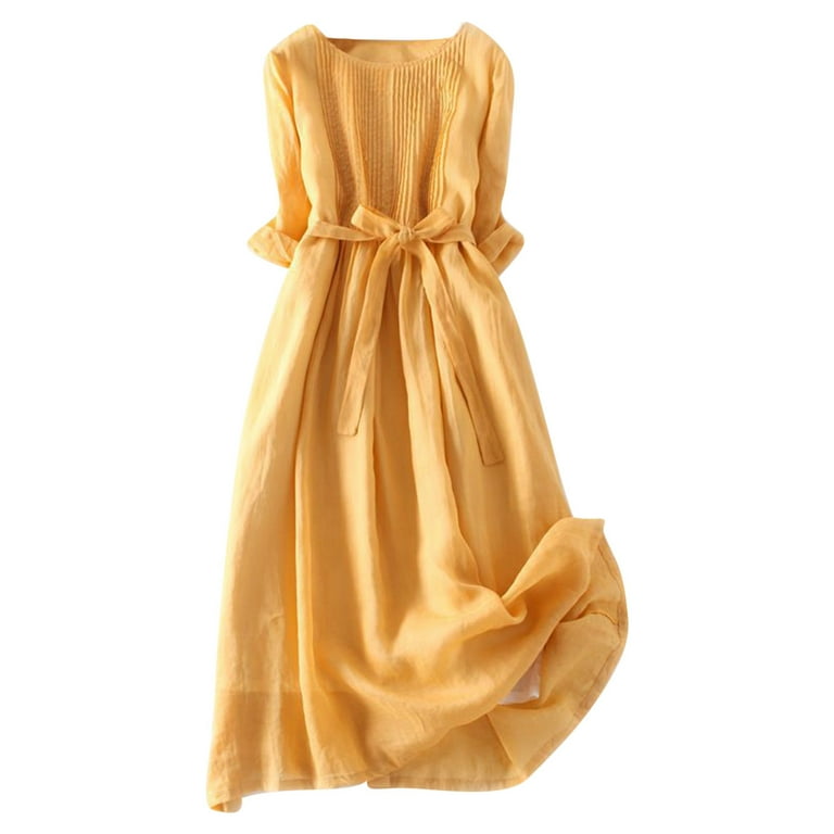 New Cotton Linen Round Neck Summer Midi Dress 3688 New Cotton Linen Round Neck Summer Midi Dress 3688
