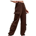 thumbnail image 1 of QUYUON Womens Lounge Pants Mid-Waist Pocket Denim Overalls Casual Pants Wide Leg Pants Long Pant Leg Length Joggers Pant Style N-3254 Coffee M, 1 of 1