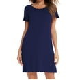 thumbnail image 1 of QUYUON Womens Nightgowns Summer Round Neck Short Sleeve Nightshirts Solid Color Sleepwear Dress Ruffle Soft Sleep Shirts Club Party Mini Short Dress Loungewear Style D-5858 Navy M, 1 of 7