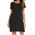 thumbnail image 1 of QUYUON Womens Nightgowns Summer Round Neck Short Sleeve Nightshirts Solid Color Sleepwear Dress Ruffle Soft Sleep Shirts Club Party Mini Short Dress Loungewear Style D-5856 Black XXL, 1 of 7