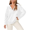 thumbnail image 1 of QUYUON Womens Oversized Hoodies and Sweatshirt 2023 Fall Fashion Casual V Neck Button up Loose Fit Long Sleeve Shirt Drawstring Lightweight Sweatshirts Pullover Tops Winter Sweater Coat White XXL, 1 of 7