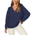 thumbnail image 1 of QUYUON Womens Oversized Hoodies and Sweatshirt 2023 Fall Fashion Casual V Neck Button up Loose Fit Long Sleeve Shirt Drawstring Lightweight Sweatshirts Pullover Tops Winter Sweater Coat Blue XL, 1 of 7