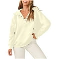 thumbnail image 1 of QUYUON Womens Oversized Hoodies and Sweatshirt 2023 Fall Fashion Casual V Neck Button up Loose Fit Long Sleeve Shirt Drawstring Lightweight Sweatshirts Pullover Tops Winter Sweater Coat Beige M, 1 of 7