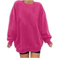 thumbnail image 1 of QUYUON Womens' Oversized Sweatshirts Clearance Ladies Crewneck Long Sleeve Shirts for Women Casual Loose Pullover Tops Fall Sweatshirts no Hood Solid Color Thin Sweatshirts Hot Pink-A XL, 1 of 6