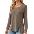 thumbnail image 1 of QUYUON Womens Oversized Sweatshirts Pullover Clearance Womens Casual Crewneck Sweatshirt Polyester Long Sleeve Crew Neck Solid Tunic Tops Style Y-141 Stretch Ladies Tshirts Athletic Fit Shirt Coffee M, 1 of 8