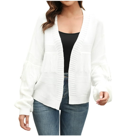 QUYUON Womens Plus Size Cardigans Discount Long Sleeve Button Cardigans for Women Polyester Plus Size Duster Cardigan Cardigan Jacket Style Q-10184 Winter Knit Sweater Outerwear Coat White M