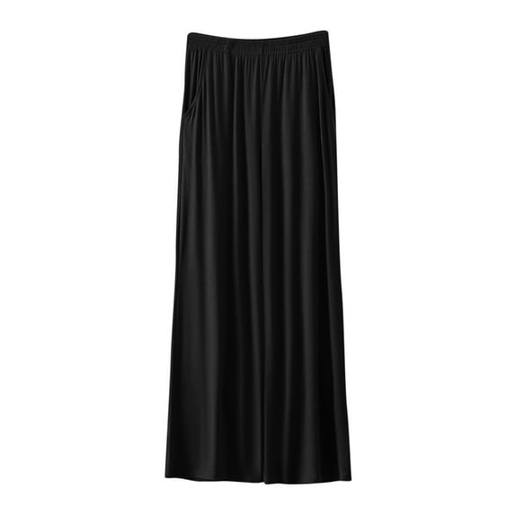 QUYUON Womens Pull on Pants High Waisted Thin Casual Pocket Loose Oversized Wide Leg Pants Women Elastic Waist Pants Full Pant Leg Length Trousers Pant Style N-6661 Black XL