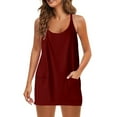 thumbnail image 1 of QUYUON Womens Rompers Dress with Shorts Clearance Athletic Dresses for Women Sleeveless Scoop Neck Shorts Rompers Jumpsuits Pockets One-Piece Summer Outfits Tennis Dress Workout Dresses Wine M, 1 of 8