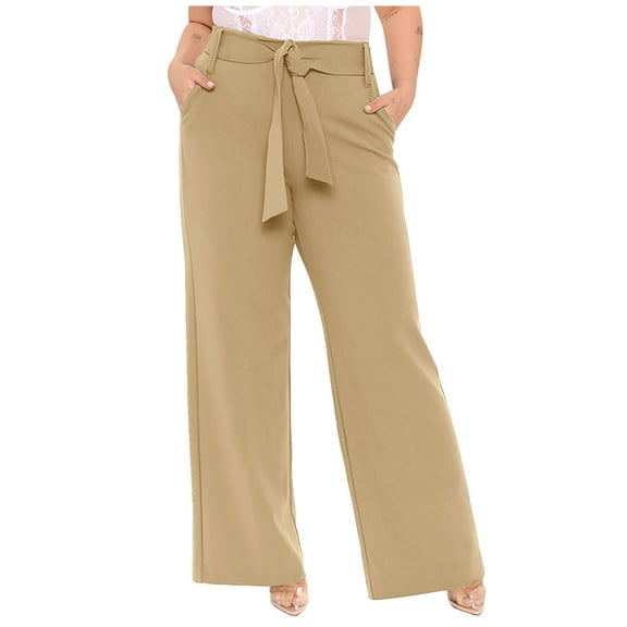 QUYUON Womens Scrub Pants Fashion Casual Full-Length Loose Pants Solid High Waist Trousers Long Straight Wide Leg Pants Women Work Pants Full Pant Leg Length Trousers Pant Style N-6973 Khaki XL