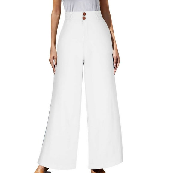 QUYUON Womens Scrub Pants Sale Casual Pants High Waist Solid Color Comfortable Button Decoration Women Work Pants Long Pant Leg Length Workwear Style P2452 White S