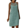 thumbnail image 1 of QUYUON Womens Short White Dress Summer Hollow Out Crew Neck Sleeveless Tank Dress Casual Loose Linen Knee Length Dress A-Line Tunic Dress Beach Sundress Green_D XL, 1 of 5