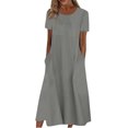 thumbnail image 1 of QUYUON Womens Summer T-Shirt Maxi Dresses Casual Round Neck Short Sleeve Pockets Maxi Long Dress Cocktail Party Evening Gown Beach Sun Dress Style D-5246 Gray XXXL, 1 of 5