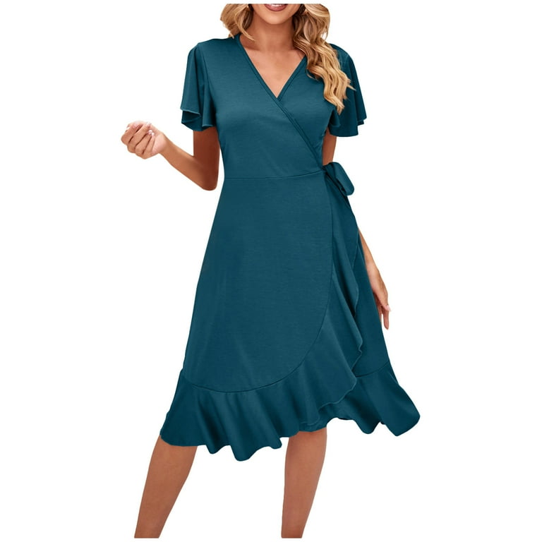 Irregular Hem Knotted Short-Sleeved Dress Irregular Hem Knotted Short-Sleeved Dress
