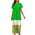 thumbnail image 1 of QUYUON Womens T Shirt Long Dress Casual Color Block Maxi Dress Summer Striped Printed V-Neck Short Sleeve Ankle Length Dresses Beach Sundress Loose Shirt Long Dress, 1 of 5