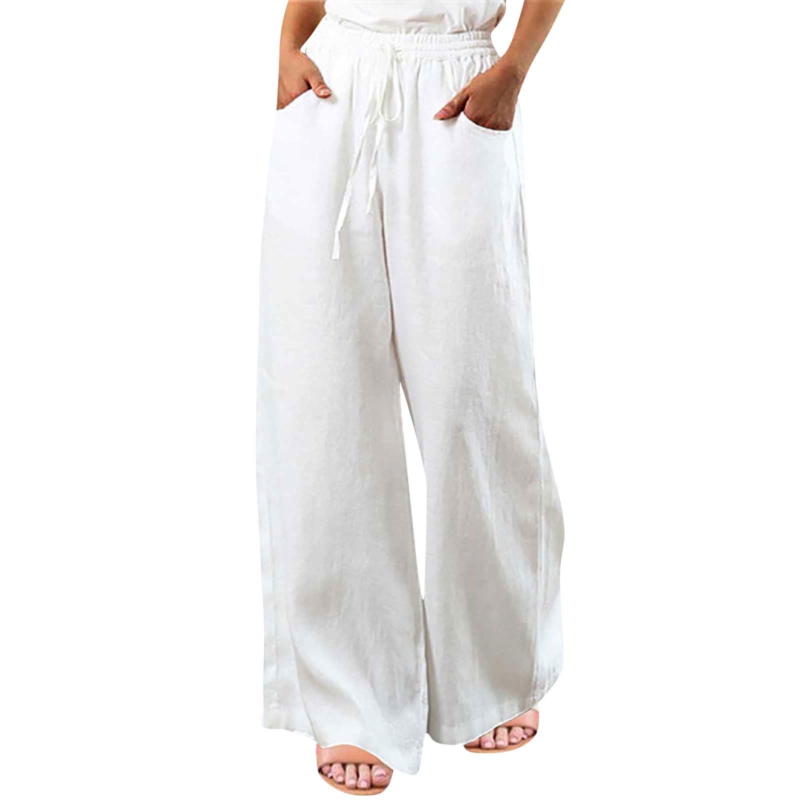 Zkuisw Women's Solid Color Pants Casual Loose Straight Leg