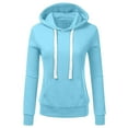 thumbnail image 1 of QUYUON Womens Tunic Sweatshirts Pullover Drawstring Lightweight Hoodies with Pockets Plain Color Long Sleeve Casual Hooded Sweatshirts Fall Winter Sweater Coat Hoodies for Women Light Blue XL, 1 of 3