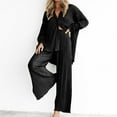 thumbnail image 1 of QUYUON Womens Two Piece Outfits Pleated Wide Leg Pants Sets 2 Piece Outfits Sets Long Sleeve Button-Down Blouse and Pants Set Casual Loose Fit Long Pants Trousers Lounge Sets with Pockets Black XL, 1 of 7