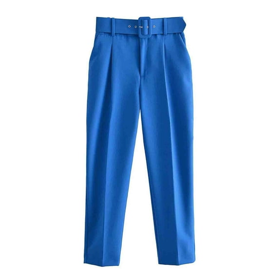 QUYUON Work Pants for Women Fashion Casual Spring Summer Full Length Pants Dress Pants Women Full Pant Leg Length Skinny Pant Style N-7629 Blue S