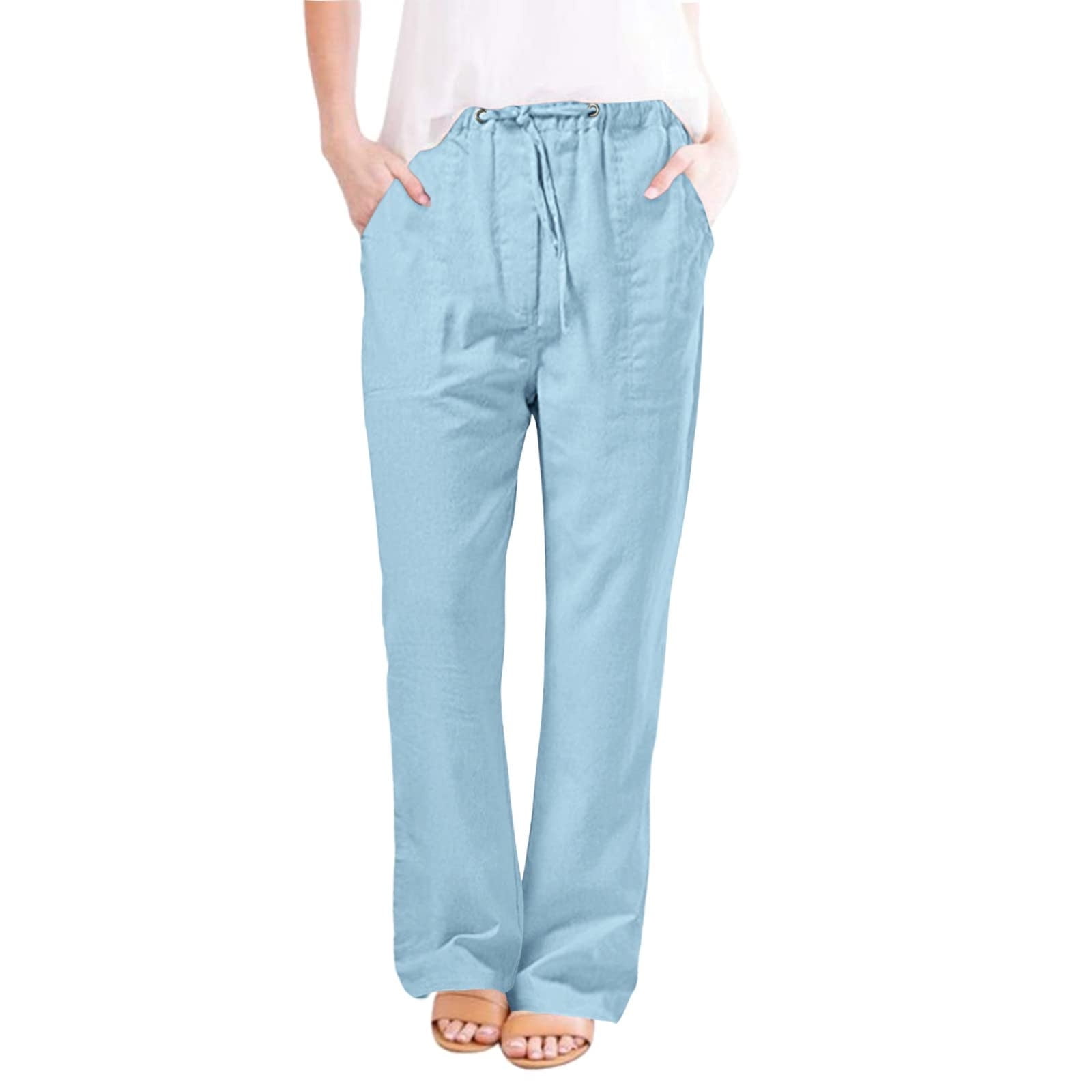 QUYUON Pants for Women Sale Casual Color Fashionable Pocket Elastic Waist  Straight Pants Fishing Pants Long Pant Leg Length Loungewear Style P5140  Black L 