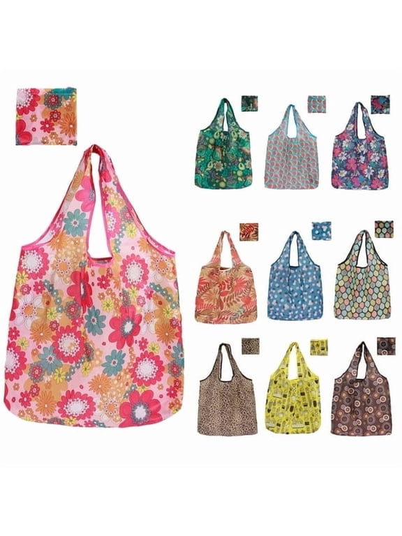 Reusable Grocery Bag, 10 Pack Foldable Washable Shopping Tote Bags with Handles, Eco-Friendly Heavy Duty Polyester Large Pocket Bags for Food Travel