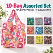 Reusable Grocery Bag, 10 Pack Foldable Washable Shopping Tote Bags with Handles, Eco-Friendly Heavy Duty Polyester Large Pocket Bags for Food Travel