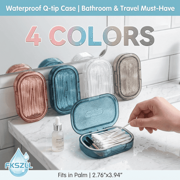 FKSZLL 4Pcs Travel Qtip Holder, Travel Qtips, Portable Hair Tie Container, Waterproof Cotton Swab Dispenser Organizer Box for Storing Small Items, 3.94 X 2.76 X 0.79 Inch