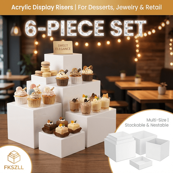 FKSZLL 6 Pcs Acrylic Box with Hollow Bottom 6 Different Sizes Buffet Risers Stackable Buffet Stands Reusable Food Stands Multifunctional Food Display Risers for Party Buffet Table