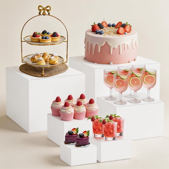 FKSZLL 6 Pcs Buffet Risers Display Stands, Buffet Risers Rack White Acrylic Box, Food Risers Stands for Party Decor Buffet Table(Large)