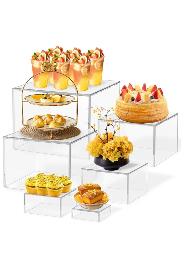 6 Pcs Acrylic Risers Display Stands, Clear Buffet Risers for Dessert Table Party, Stackable Nesting Boxes, Including 8", 7", 6", 5", 4", 3"