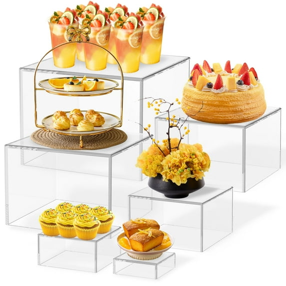 FKSZLL 6 Pcs Acrylic Box with Hollow Bottom 6 Different Sizes Buffet Risers Stackable Buffet Stands Reusable Food Stands Multifunctional Food Display Risers for Party Buffet Table