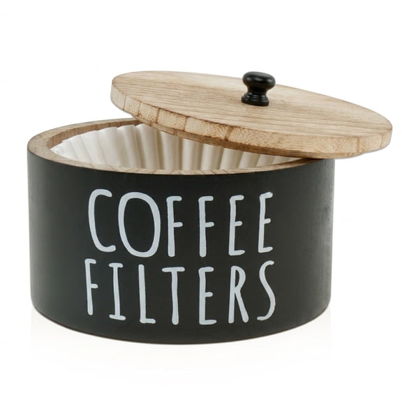 Coffee Filter Holder, 6.3" Wood Storage Container for Basket Filters, Coffee Bar Accessories Basket
