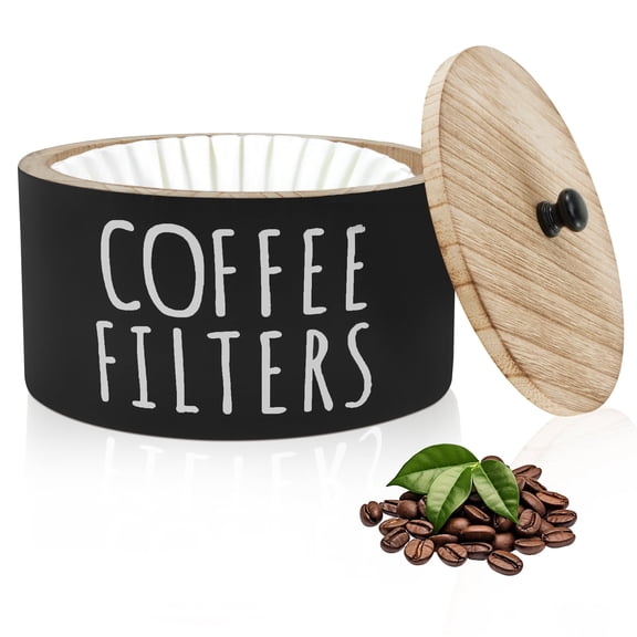 FKSZLL Coffee Filter Holder Wooden Coffee Filter Storage Container with Bamboo Lid, Coffee Filter Dispenser for Pod, Organizer Basket for Counter Decor, Coffee Bar Accessories, 6.3 x 3.5inch