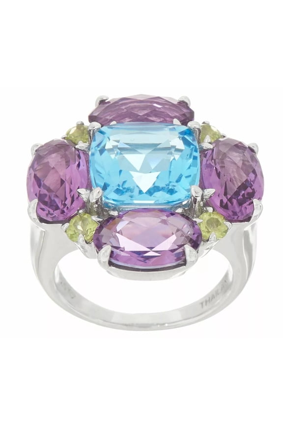 Sterling Silver 10.10Ct Multi-Gemstone Flower Ring, Size 7