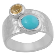 QVC Sterling Silver Turquoise & Citrine Hammered Band Ring, Size 6