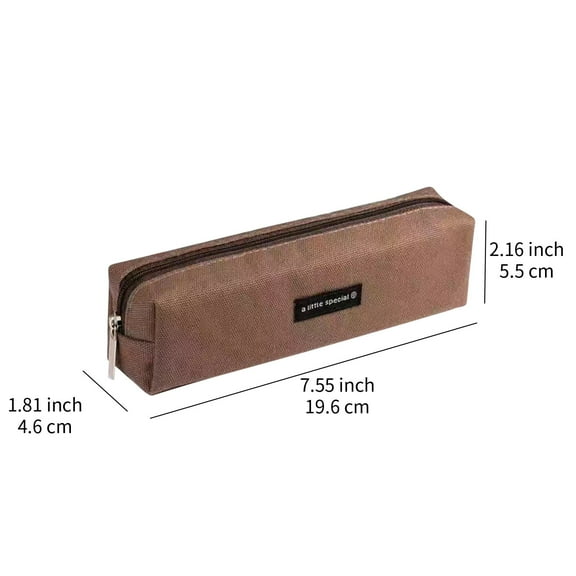 QVNFKO Canvas Pencil Pen Bag Slim Pencil Pouch Lovely Stationery Bag Portable Cosmetic Bag Zipper Organizer Bag Brown