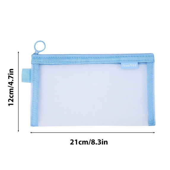 QVNFKO Pencil Case Clear Exam Pencil Pouch Nylon Mesh Zipper Pen Storage Pouch Multipurpose Zipper Pencil Bags for Travel Office Sky Blue 14
