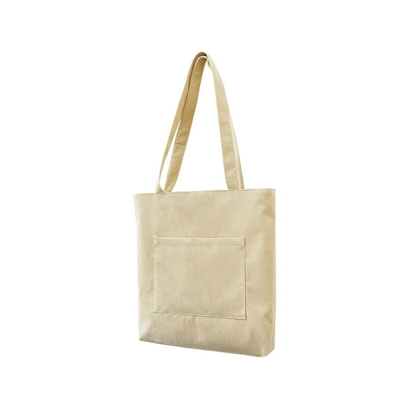 QVNFKO Women Corduroy Tote Bag Pocket Large Shoulder Hobo Bags Casual Handbags Big Capacity Shopping Work Bag Beige 201