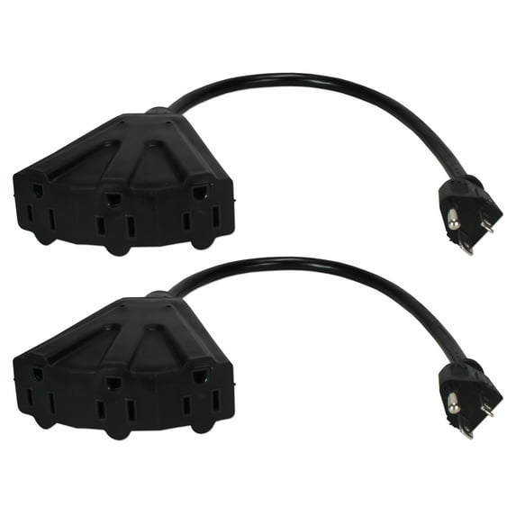 QVS 2-Pack 12 Inches 3-Outlet OutletSaver AC Power Splitter Adaptor