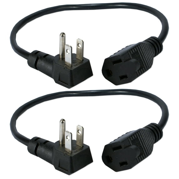 QVS 2-Pack 16 Inches 90degree Flat-Plug OutletSaver AC Power Adaptor
