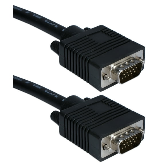 QVS 25ft Premium VGA HD15 Male to Male Tri-Shield Black Cable