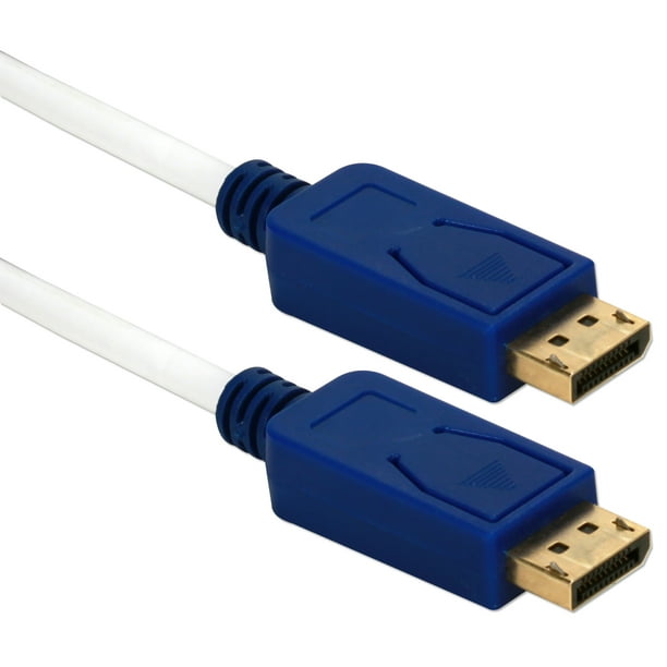 QVS 6ft DisplayPort UltraHD 4K White Cable with Blue Connectors ...