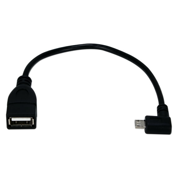 QVS 8 Inches Micro-USB Right Angled Male to USB-A Female OTG Adaptor for Smartphone or Tablet