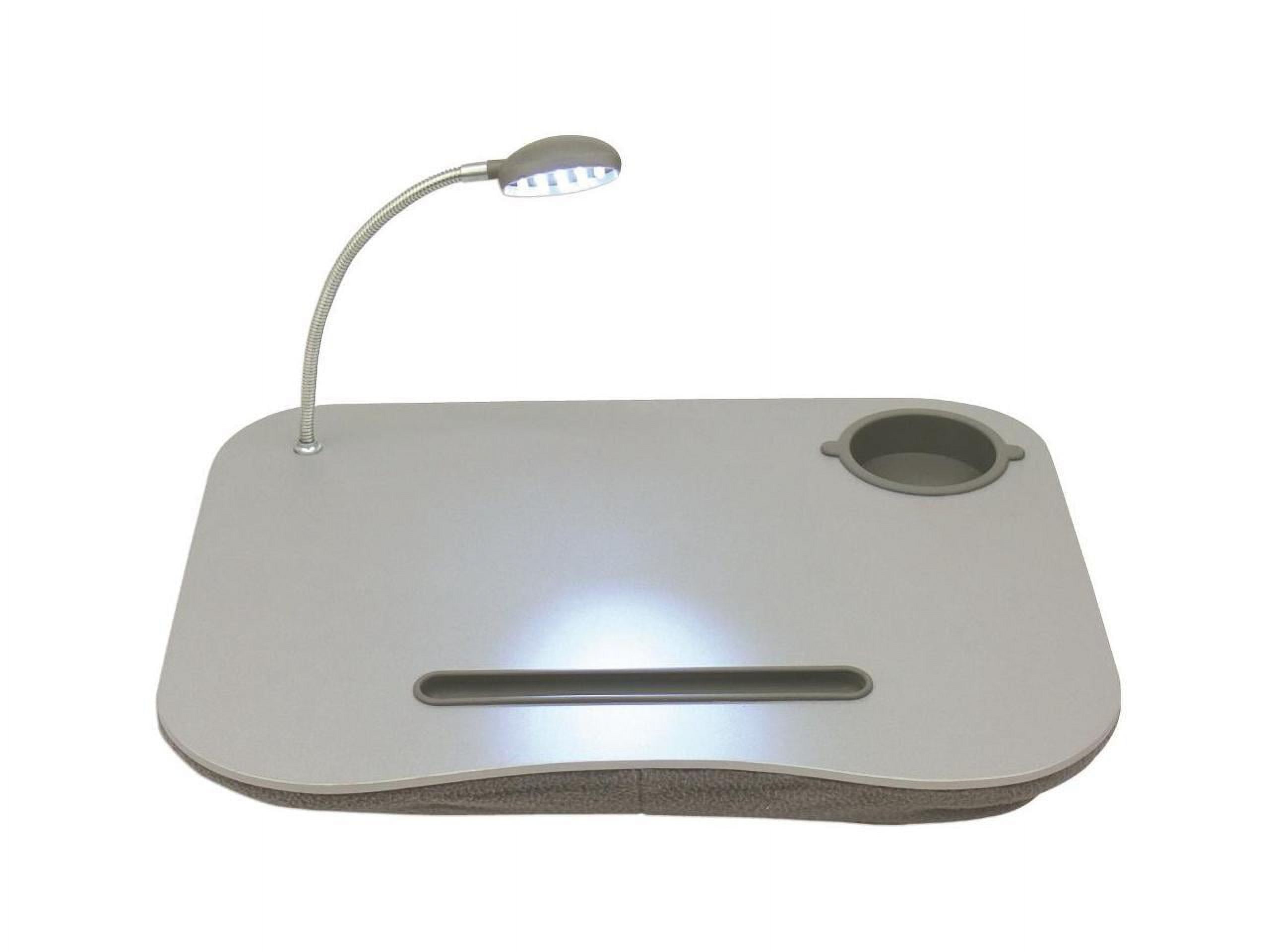 QVS Laptop Desk with Built-In Cushion/LED Light and Cup Holder - Gray