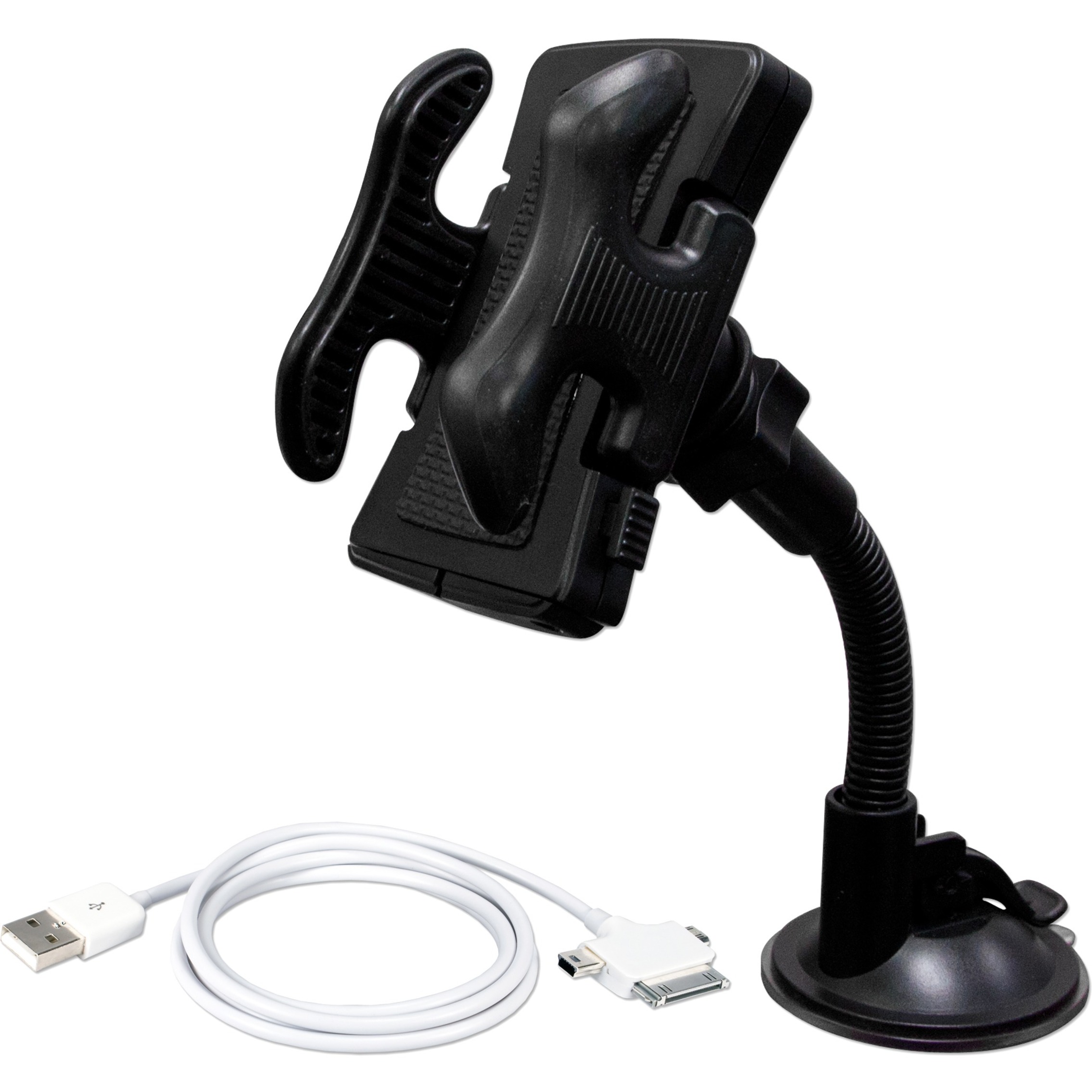QVS Universal Windshield Mount Holder with 3in1 USB Sync/Charger Cable Kit