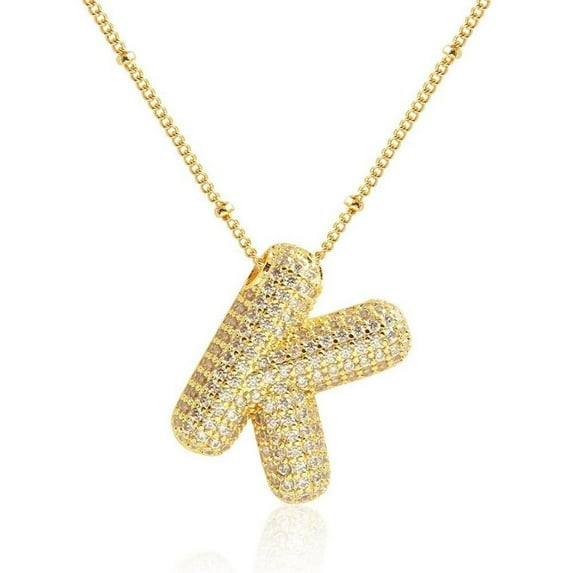 QVVWOPQ A-Z Bubble Letter Necklace Gold Rhinestone Letter Pendant Chain Layering Necklaces for Women Jewelry Gifts