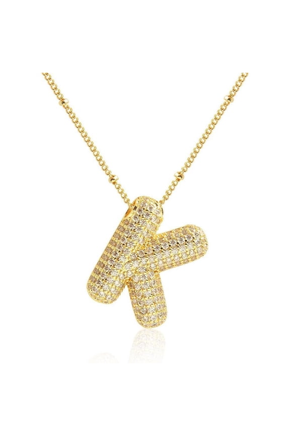 A-Z Bubble Letter Necklace Gold Rhinestone Letter Pendant Chain Layering Necklaces for Women Jewelry Gifts