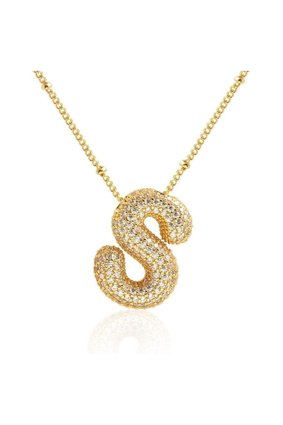 A-Z Bubble Letter Necklace Gold Rhinestone Letter Pendant Chain Layering Necklaces for Women Jewelry Gifts